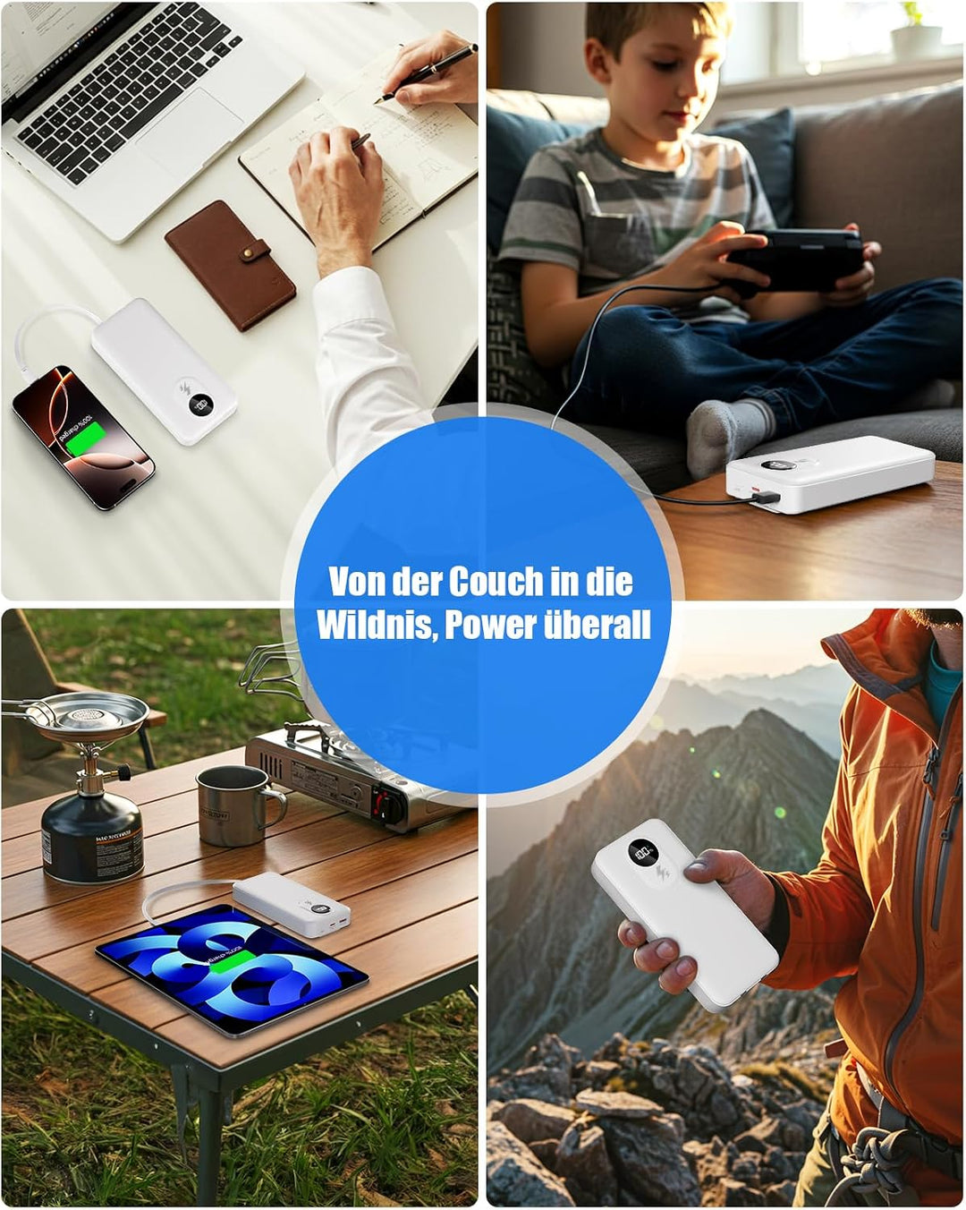 30000mAh Power Bank mit integriertem Kabel: Externer Akku mit 22,5 W Schnellladung und grosser Kapaz