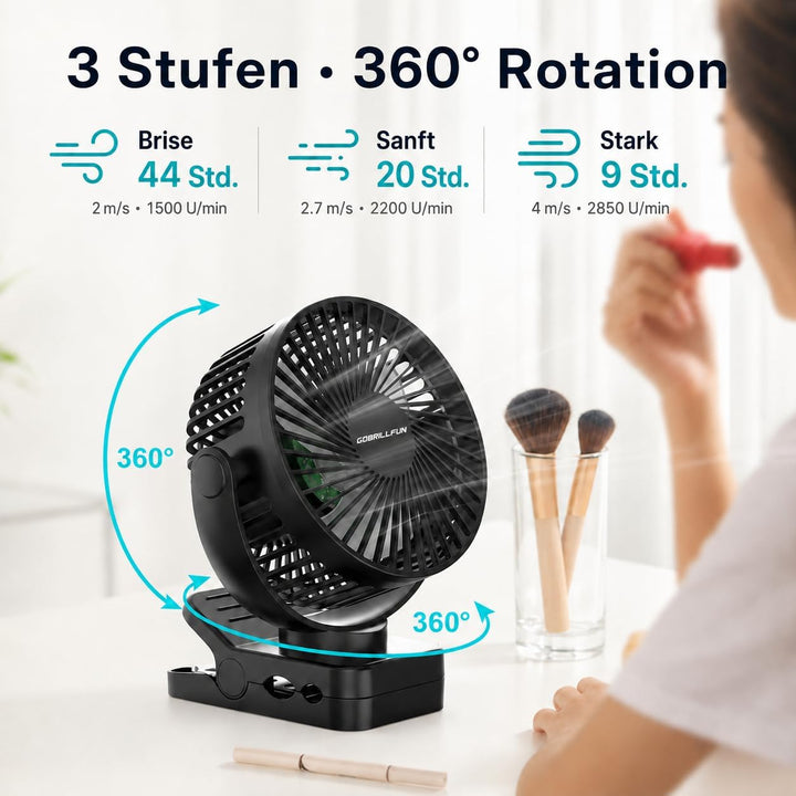 15,2 cm (6 Zoll) 12000 mAh Clip Ventilator Akku mit Fernbedienung, USB wiederaufladbar mit LED-Licht