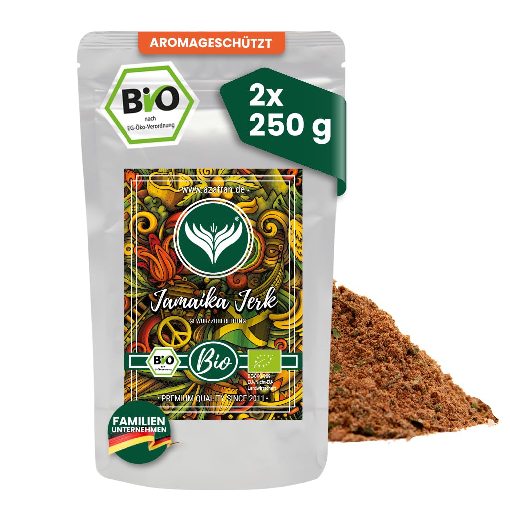 Azafran BIO Jamaika Jerk Gewürzzubereitung, Jamaican Chicken BBQ Rub Gewürzmischung (Seasoning) 500g