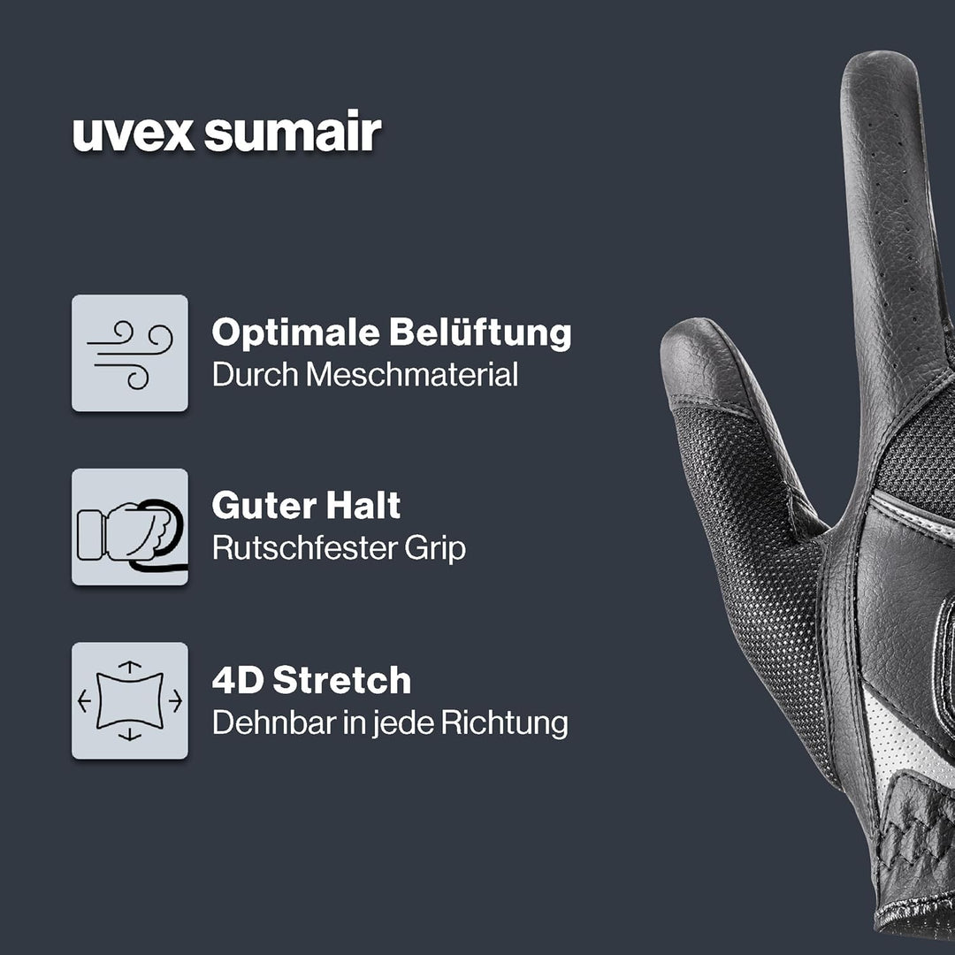uvex Unisex – Erwachsene Sumair Reithandschuhe 8.5 black-silver, 8.5 black-silver