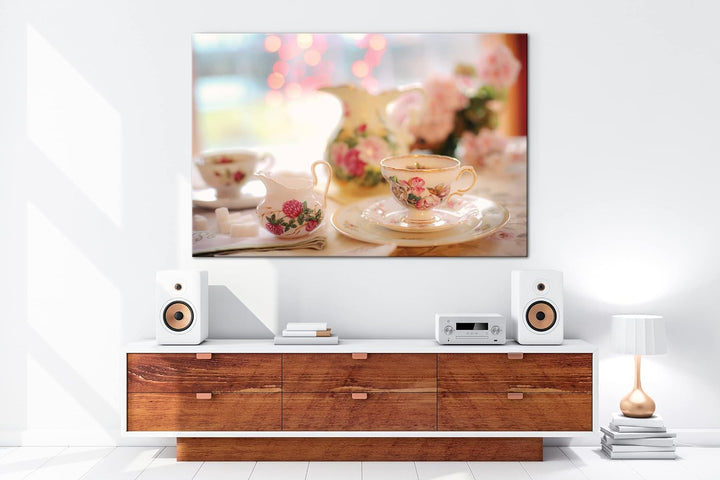 deyoli edles Teegeschirr Format: 80x60 als Leinwand, Motiv fertig gerahmt auf Echtholzrahmen, Hochwe