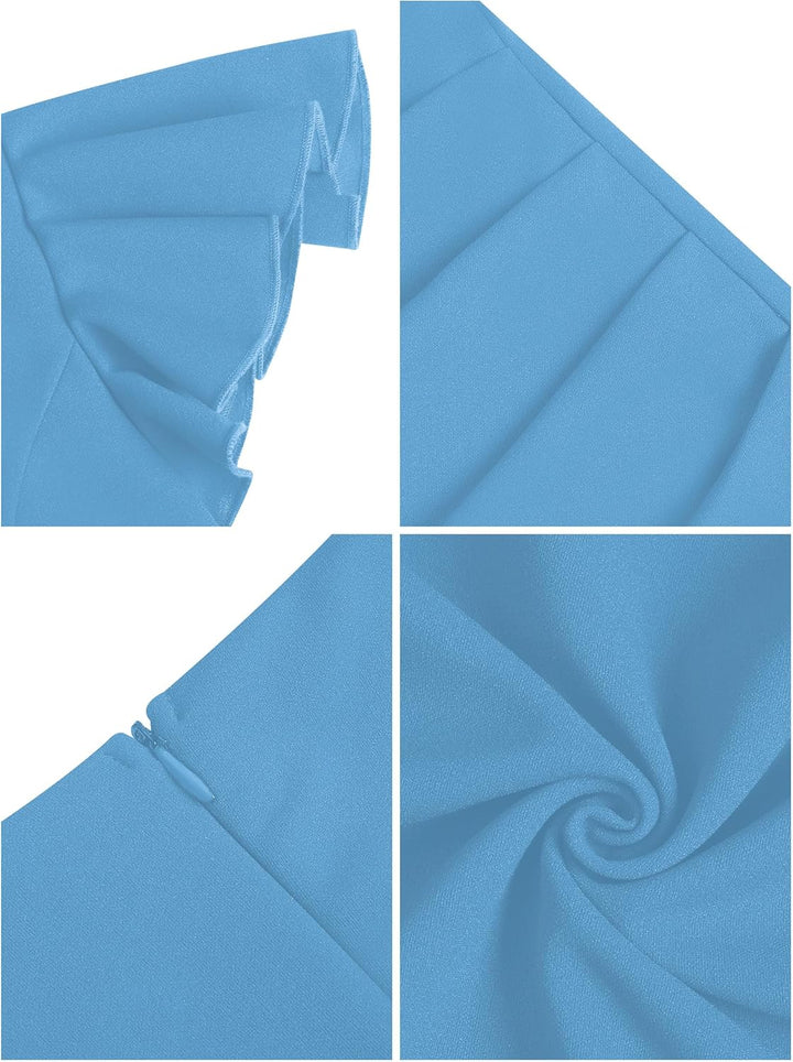 Missufe Damen Cocktailkleid Wickelkleid Partykleid Midikleid Elegant Bodycon Kleider Hellblau XL, He