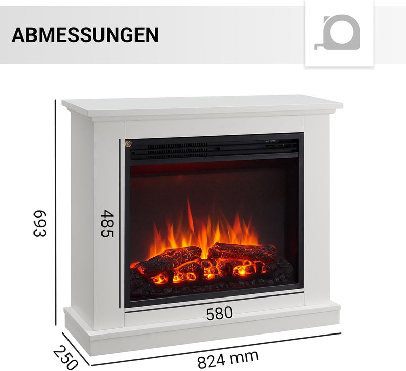 CrownFlame Phanos Elektrokamin - Elektrischer Standkamin mit Heizung 1000/2000 W, realistischer 3D-F