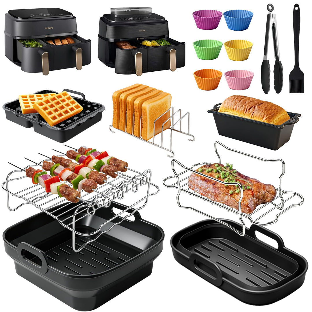 Heissluftfritteuse Zubehör für Philips Airfryer Dual Basket 3000-5000 serie 9L (6L/3L), 15 Stück Sil