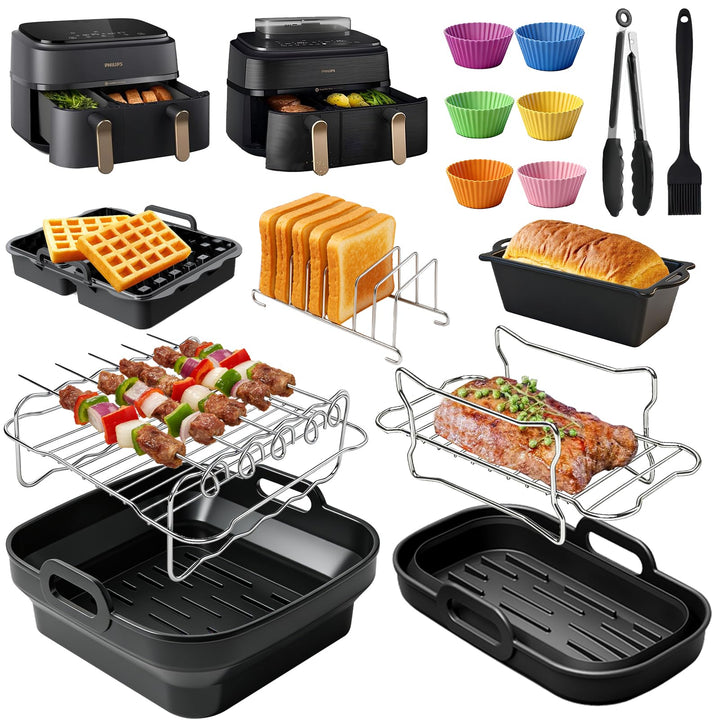 Heissluftfritteuse Zubehör für Philips Airfryer Dual Basket 3000-5000 serie 9L (6L/3L), 15 Stück Sil