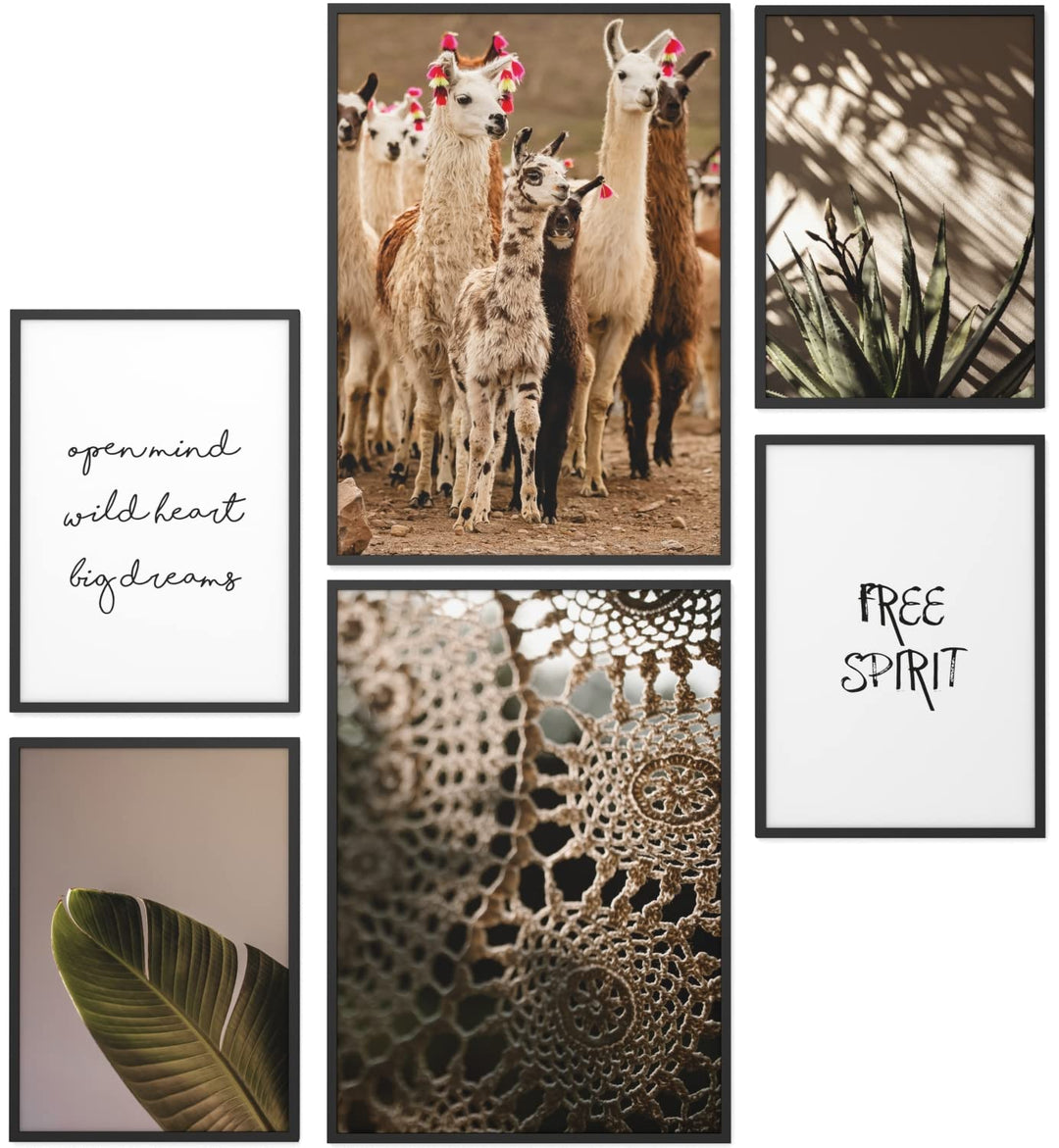 Papierschmiede® Mood Poster Set Boho Alpaka, Deko Bilder Wohnzimmer, 2x DIN A3 (ca. 30x42) und 4x DI