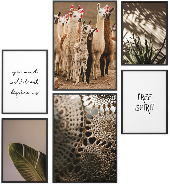 Papierschmiede® Mood Poster Set Boho Alpaka, Deko Bilder Wohnzimmer, 2x DIN A3 (ca. 30x42) und 4x DI