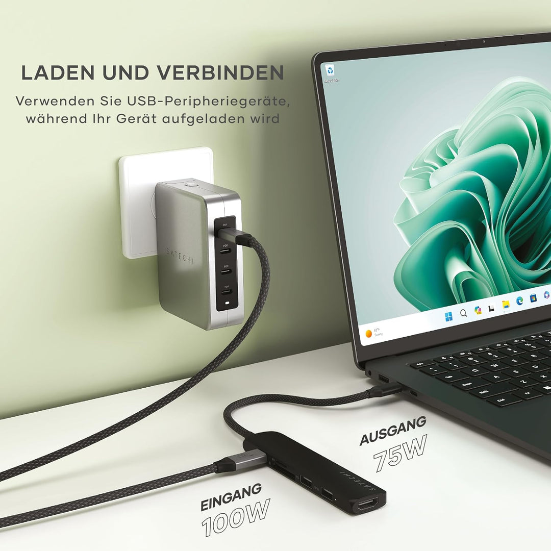 SATECHI 6-in-1 USB-C Hub Slim Plus, HDMI 4K mit 60Hz, 100W PD, 2X USB-A, SD/MicroSD – Für MacBook Ai
