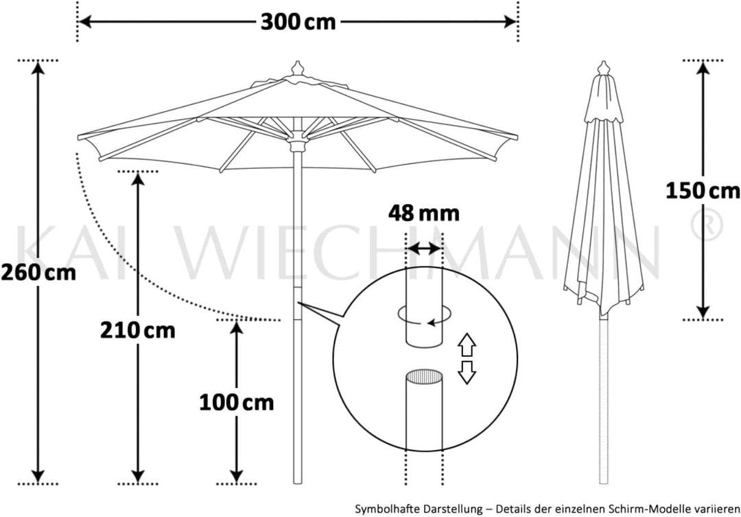 Kai Wiechmann Sonnenschirm 300 cm edel Windauslass UV-Schutz 50+ Naturweiss, Naturwei&amp;