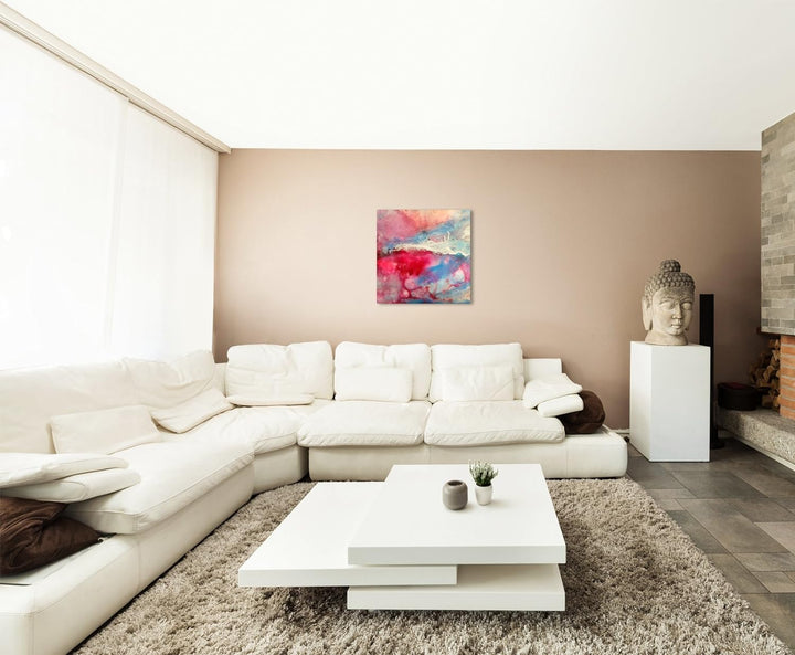 Sinus Art Wandbild 90x90cm Handgemaltes buntes Aquarell auf Leinwand für Wohnzimmer, Büro, Schlafzim