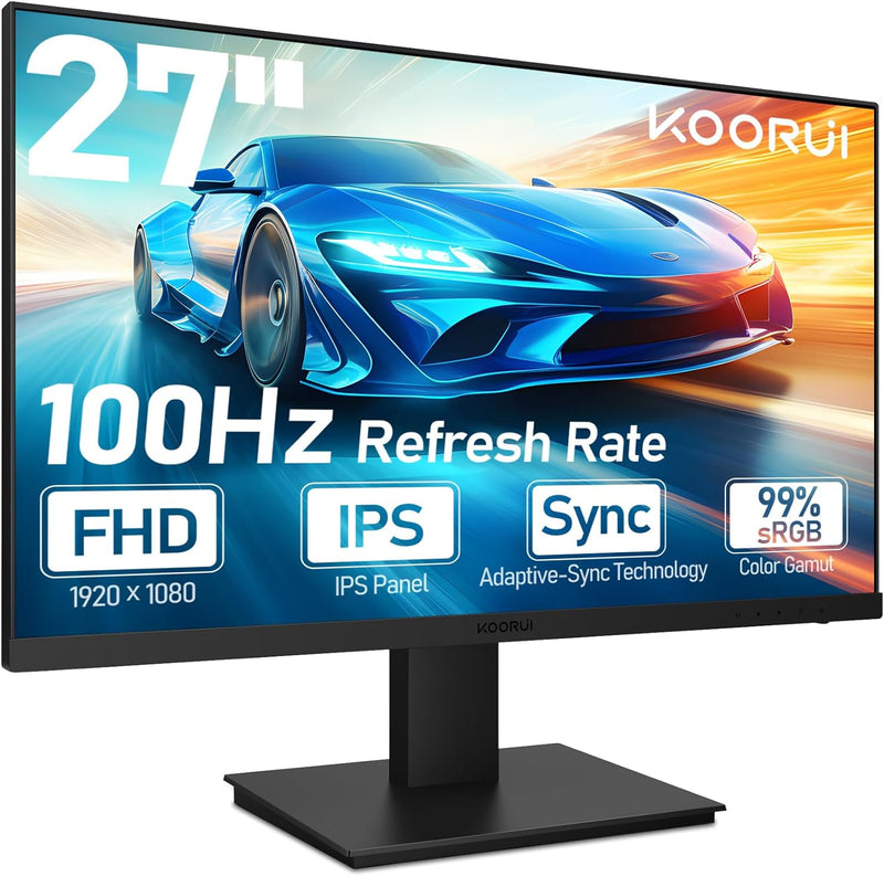 KOORUI 27 Zoll Gaming Monitor, 100Hz Full HD(1920 x 1080) Bildschirm mit integrierten Lautsprechern,