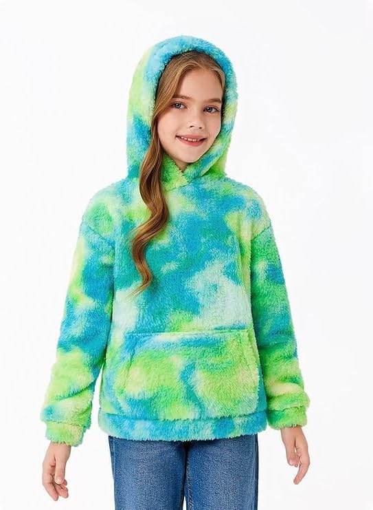 Haloumoning Kapuzenpullover Kinder Teddy Fleece Hoodie Tie Dye Warm Sherpa Sweatershirt Mädchen Jung
