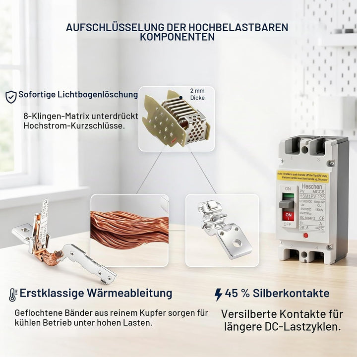 Heschen DC-Leistungsschalter MCCB, 2-polig, DC550V, Photovoltaik-Leistungsschalter, für PV-Solaranla