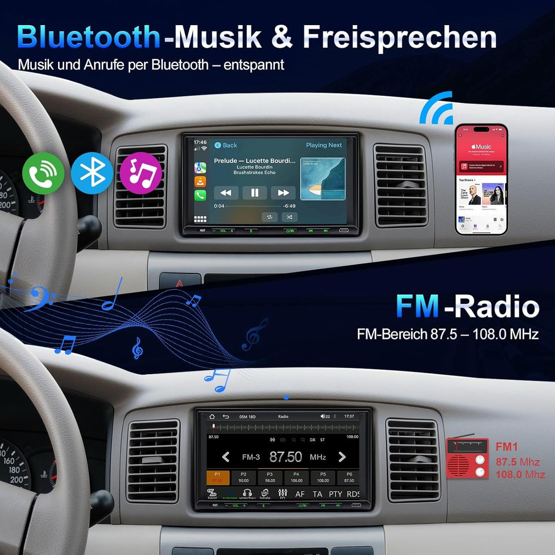 Doppel Din Radio mit Wireless CarPlay & Wireless Android Auto, Autoradio mit Navi 7 Zoll Bildschirm,