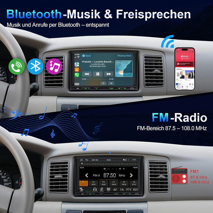 Doppel Din Radio mit Wireless CarPlay & Wireless Android Auto, Autoradio mit Navi 7 Zoll Bildschirm,