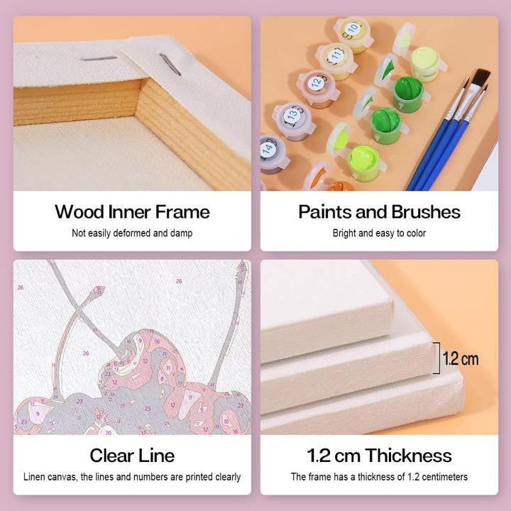 WIKOGDFE Malen nach Zahlen Obst-Set,6-teilig DIY Handgemaltes Ölgemälde Kit,Mini Malen nach Zahlen E
