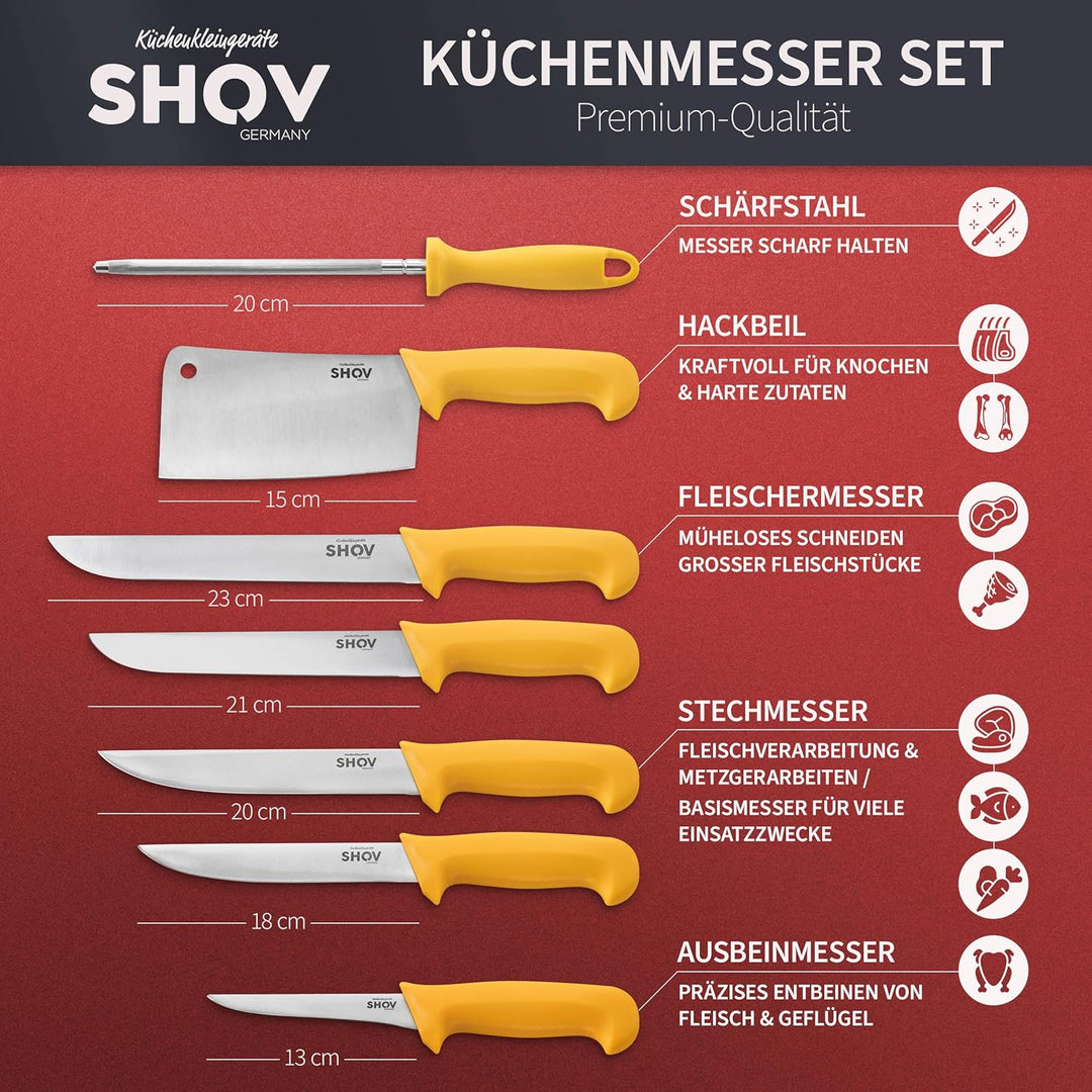 Shov Küchenmesser Set – Premiumqualität | Profi Küchenmesser | Kochmesser Set | Fleischmesser | Ausb