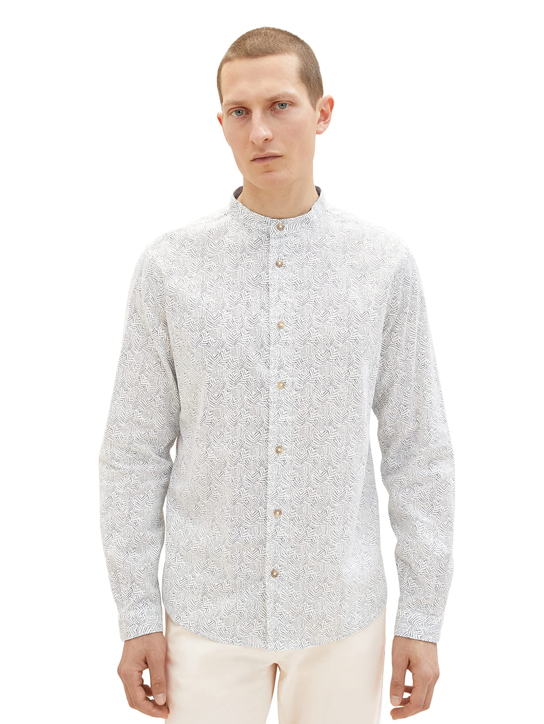 TOM TAILOR Herren Hemd mit Stehkragen aus Leinen XXL 31281 - Offwhite Leaf Structure Design, XXL 312