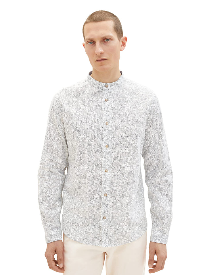 TOM TAILOR Herren Hemd mit Stehkragen aus Leinen XXL 31281 - Offwhite Leaf Structure Design, XXL 312
