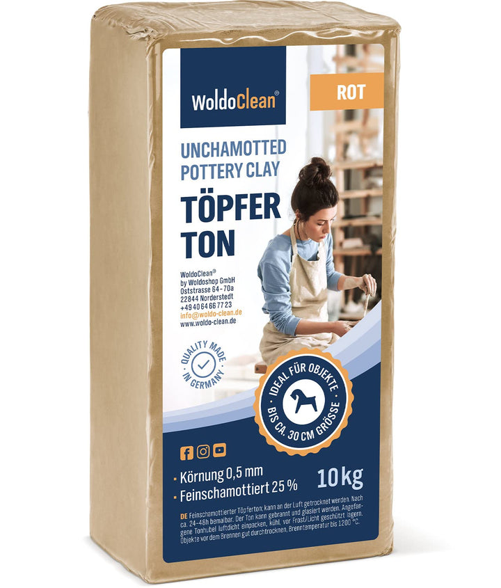 Töpferton 10kg rot lufttrocknend weich & geschmeidig - zum Modellieren & Töpfern für Kinder, 10kg
