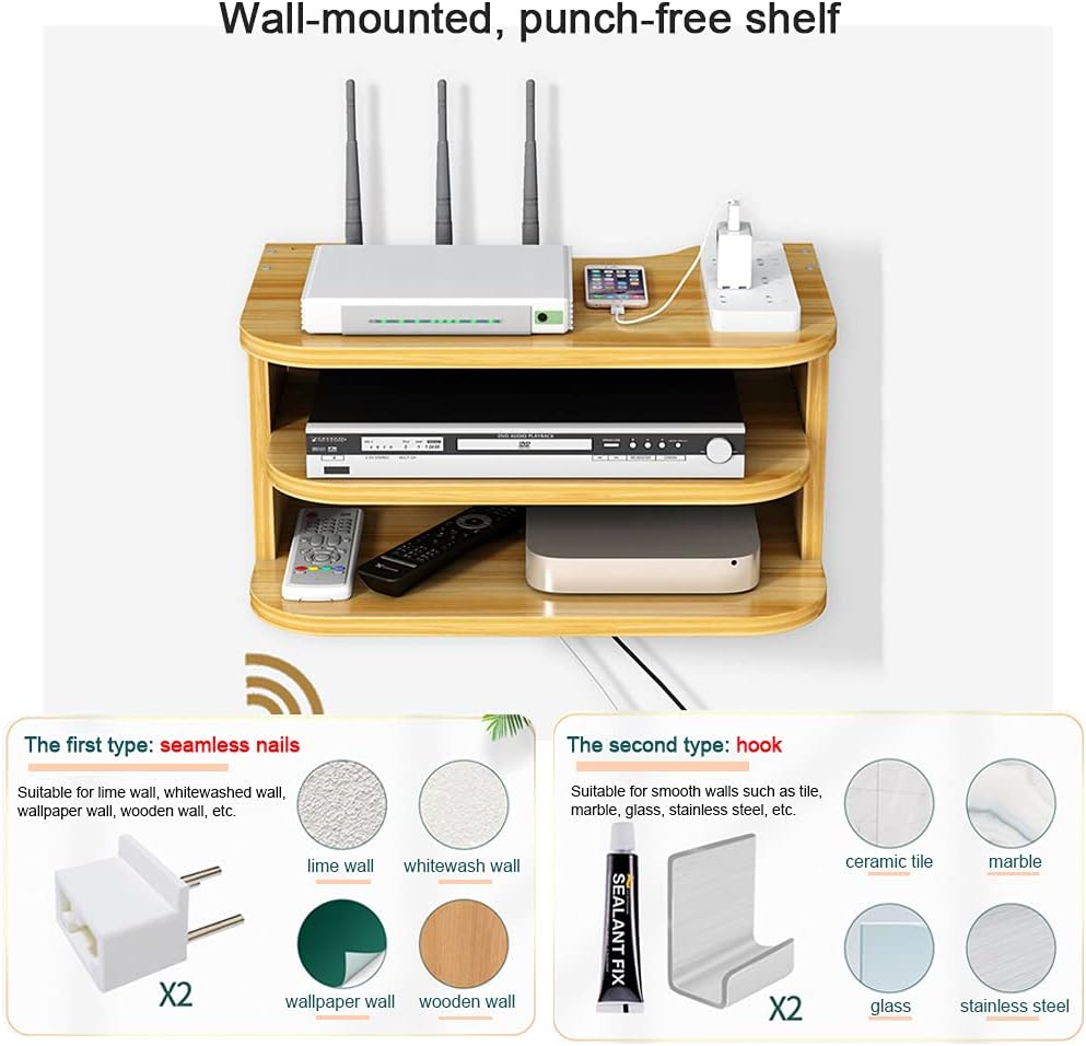 Hggzeg WiFi Router Aufbewahrungsbox Schwebende Regale TV Set-Top-Rack, Wandmontage mehrschichtige Ka