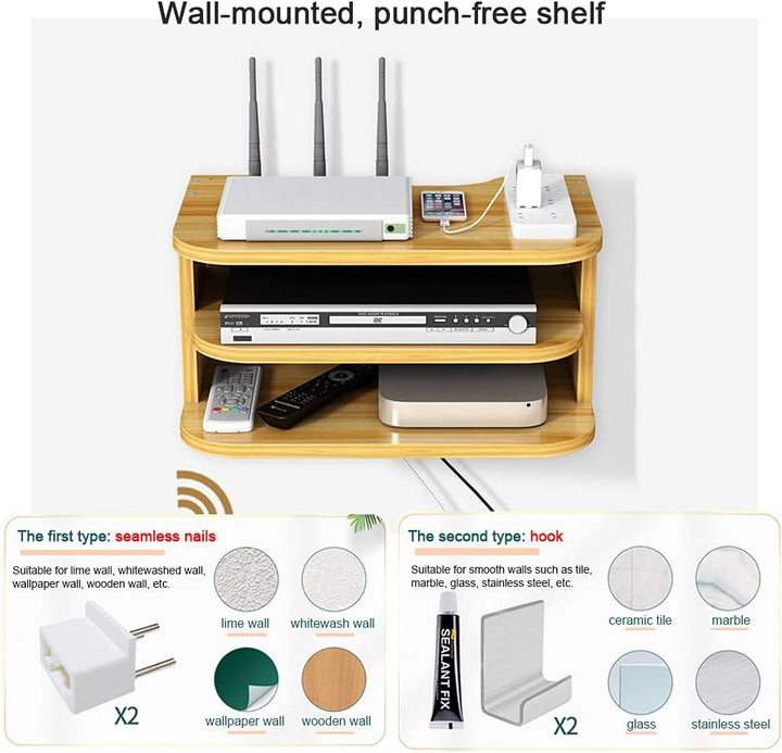 Hggzeg WiFi Router Aufbewahrungsbox Schwebende Regale TV Set-Top-Rack, Wandmontage mehrschichtige Ka