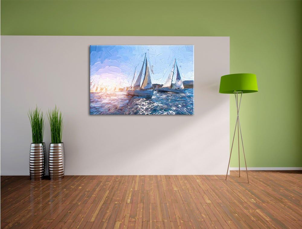 Pixxprint Luxusyachten bei Segelregatta als Leinwandbild/Grösse: 100x70 cm/Wandbild/Kunstdruck/ferti