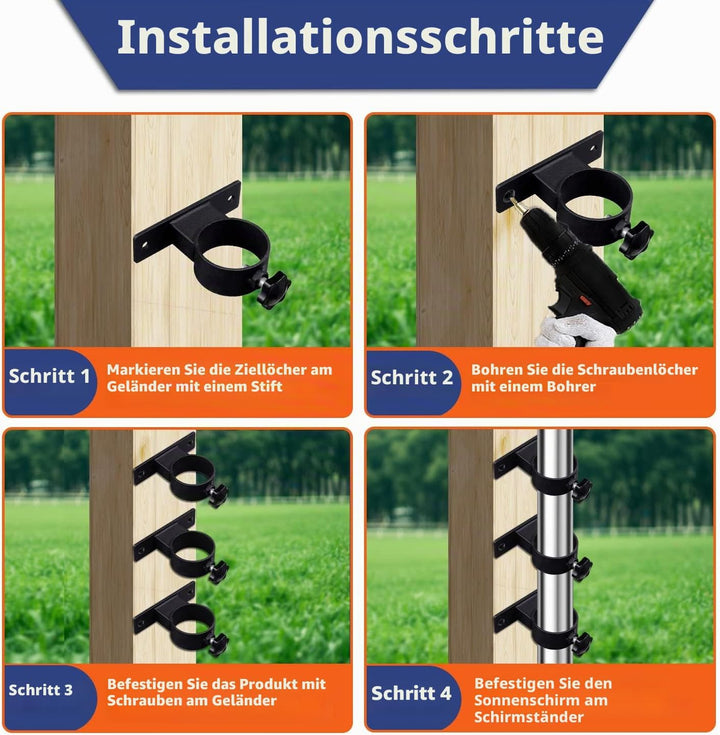 VANROUG Terrassen-Schirmhalter für den Aussenbereich, Klemmhalterung für Deckgeländer, Zäune, Balkon