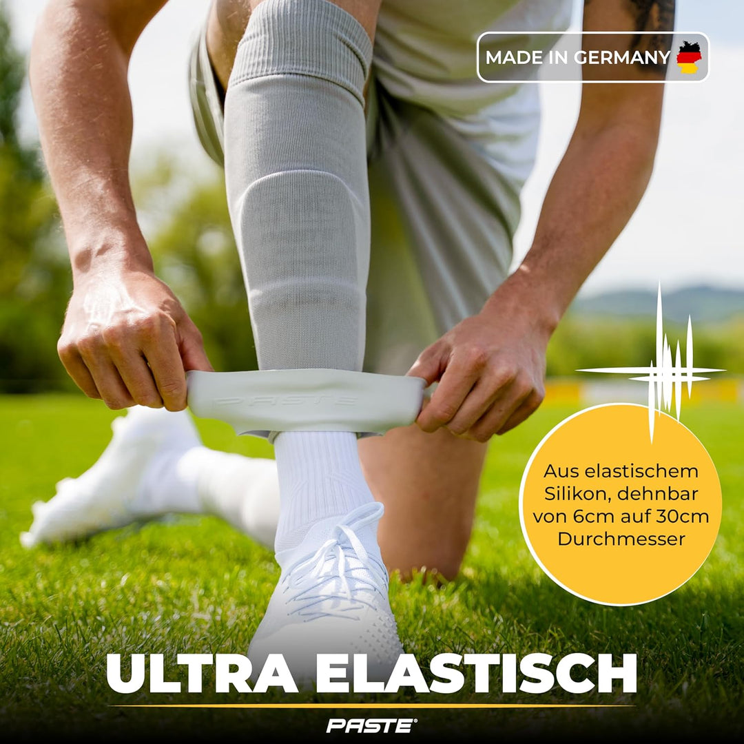 PASTE ® Schienbeinschonerhalter aus Silikon - DAS ORIGINAL - Fussball für Herren, Damen & Kinder Gra