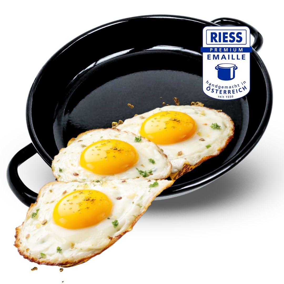 Riess Eierpfanne 22 cm Emaille – Servierpfanne -Omlettpfanne – ideal für Induktion- Eier-Pfanne krat