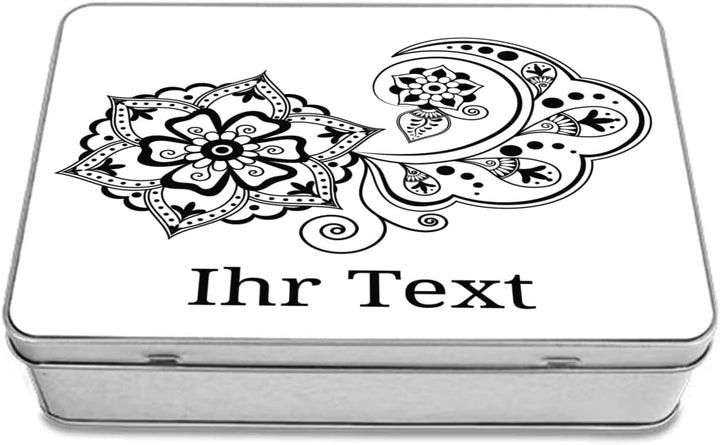 gravur-farbik.de – personalisierbare eckige Dose mit Name oder Wunschtext – Zentangle Blume Motiv –