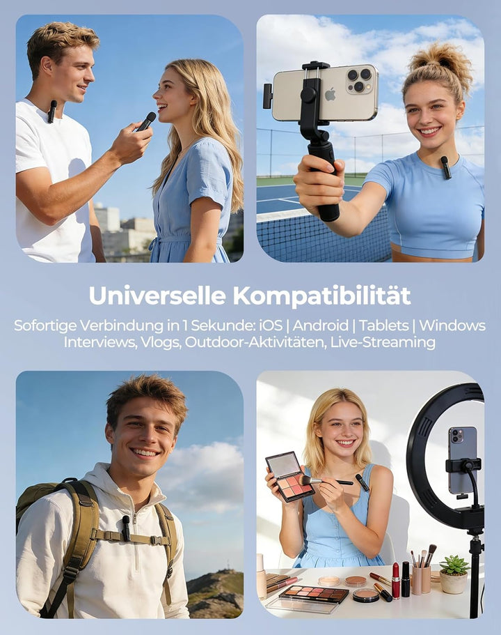 Kabelloses Lavalier-Mikrofon mit KI-Tonverbesserung, Einfach zu Bedienen Ideal für Live-Streaming, V