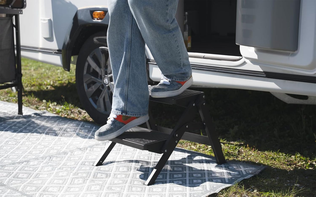 BERGER AluStep Duo Trittstufe | Klappbarer Camping Doppeltritt aus Aluminium