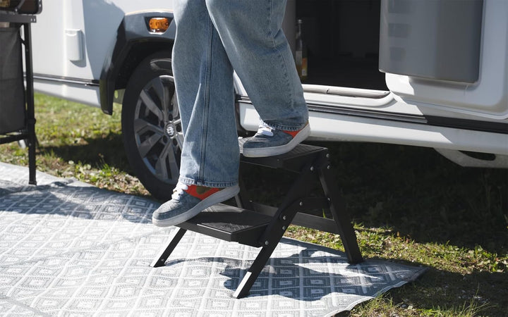 BERGER AluStep Duo Trittstufe | Klappbarer Camping Doppeltritt aus Aluminium