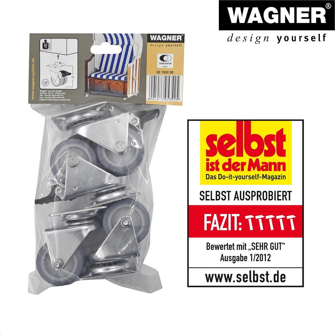 WAGNER Strandkorbrollen 4tlg. Set/Apparaterollen/Doppelrollen - ULTRASOFT - Durchmesser Ø 50 mm, Bau