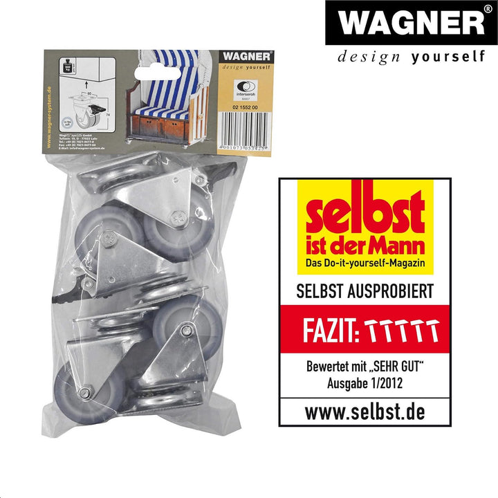 WAGNER Strandkorbrollen 4tlg. Set/Apparaterollen/Doppelrollen - ULTRASOFT - Durchmesser Ø 50 mm, Bau