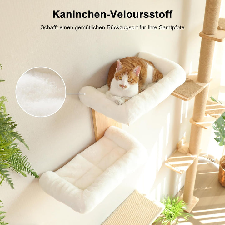 FUKUMARU Kletterwand Katze, 2 Plattform-Katzen-Wandmöbel aus Massives Gummiholz，40,6 cm Wandmontiert