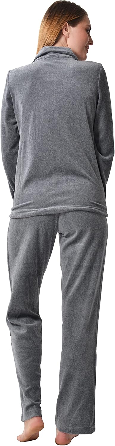 RAIKOU Damen Nicki Hausanzug mit Reissverschluss Velours Freizeitanzug Trainingsanzug 48-50 Grau Mel