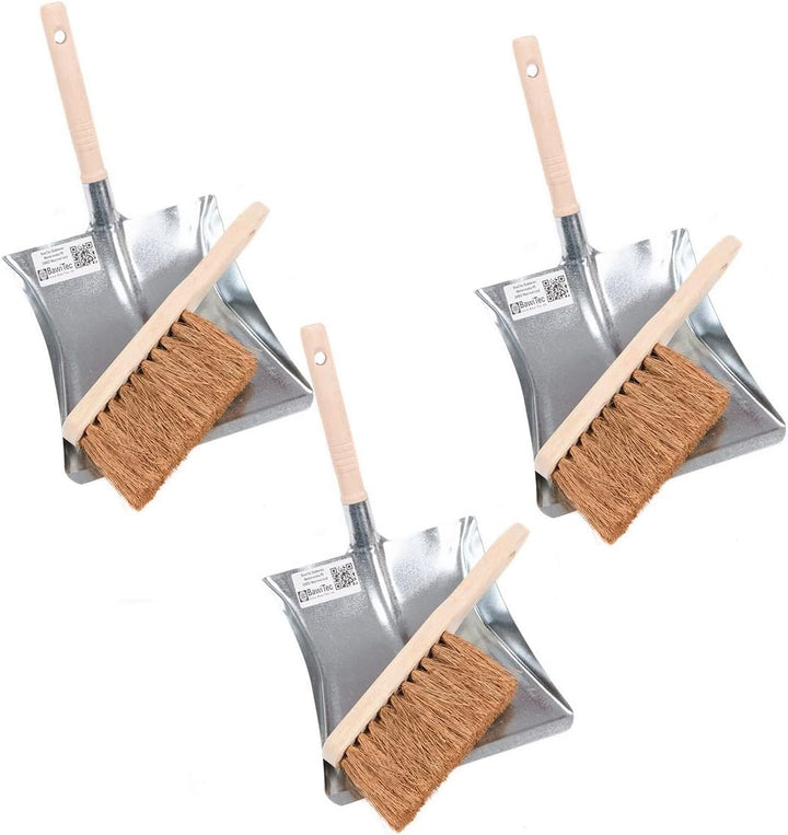 3 Stück Handwerker BawiTec Kehrgarnitur Kehrblech-Set und Handfeger Kehrschaufel Kehrset Kokos Kokos