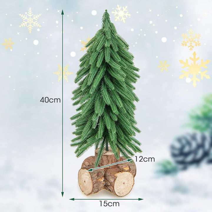 GOPLUS Mini-Weihnachtsbaum 40cm, Künstlicher Tannenbaum auf Holzfuss mit 200 PE-Zweigspitzen, Kleine