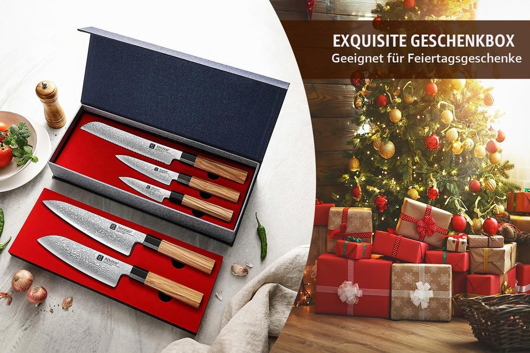 XINZUO Küchenmesser Set 5er 67 Schichten Damaststahl Chefmesser Set, Profi Geschmiedet Damaskus mess
