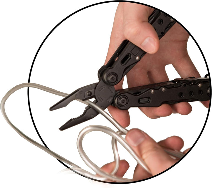 Mil-Tec Multi Tool Schwarz mit Etui • Edelstahl Multifunktionswerkzeug • Taschenwerkzeug mit Zange,