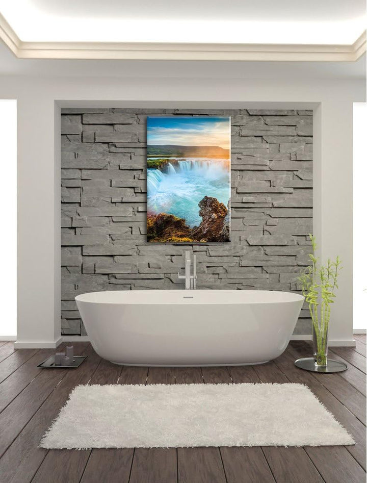 Pixxprint Wasserfall im Sonnenschein als Leinwandbild/Grösse: 100x70 cm/Wandbild/Kunstdruck/fertig b
