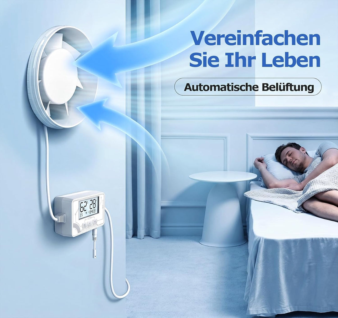 Leise Rohrlüfter mit Feuchtigkeitssensor Temperatursensor Timer, 6 Stufiger Abluftventilator mit Übe