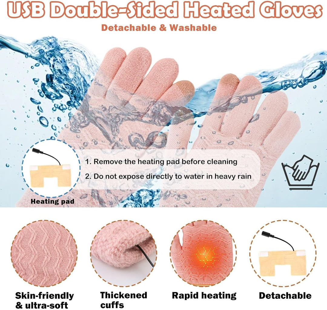 Beheizte Handschuhe mit USB, unter beheizten Handschuhen für Damen, wiederaufladbar, Touchscreen, ru