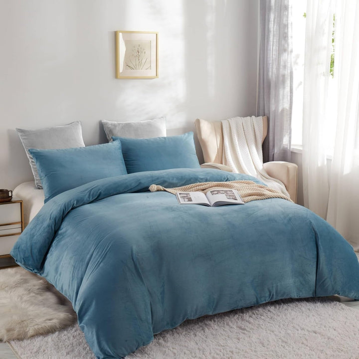 Freyamy Samt Biber Warme Bettwäsche 135x200cm Blau Flauschige Flanell Winterbettwäsche Coral Fleece