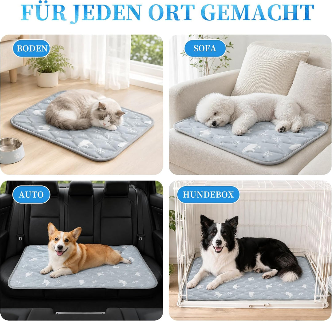 Angelpet Kühlmatte Hund 100x70cm, Q-MAX >0,5, Gel-freie selbstkühlende Kühldecke für mittlere Hunde