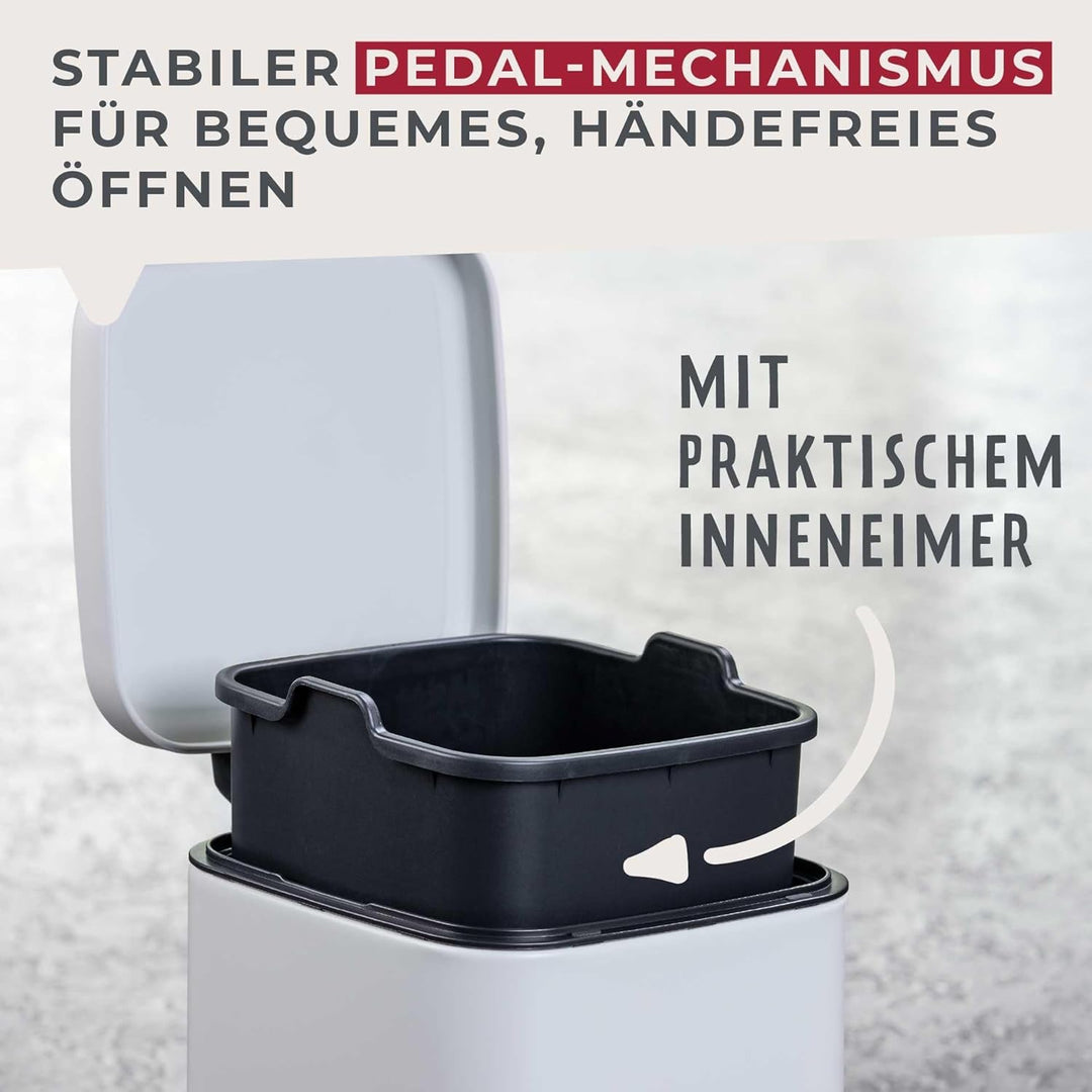 Fackelmann LONDON Pedal-Abfallsammler 20L – Stilvolles Design in Weiss matt, Mit gedämpftem Deckel u