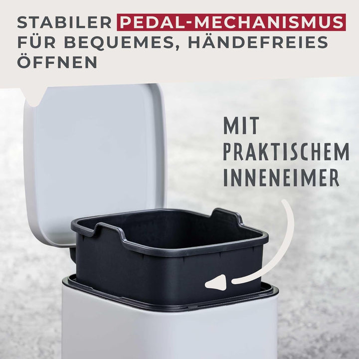 Fackelmann LONDON Pedal-Abfallsammler 20L – Stilvolles Design in Weiss matt, Mit gedämpftem Deckel u