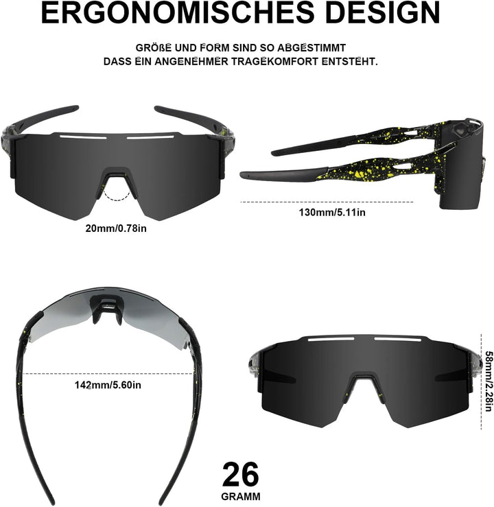 Fahrradbrille Sonnenbrille,Sportbrillen Herren Damen UV400 Sportbrille Schnelle Brille mit 1 oder 3